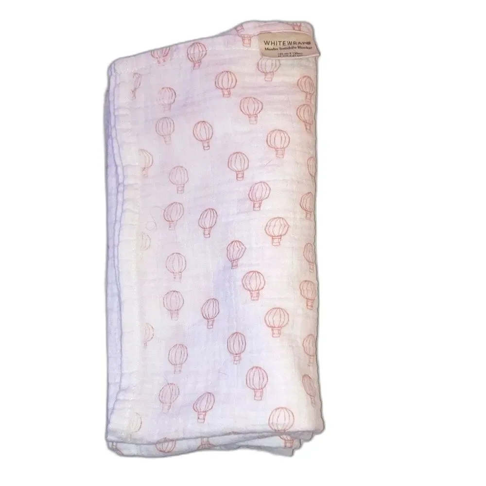 WHITEWRAP Muslin Swaddle Blanket Soft Cotton Little Orange Air Balloons 47 in